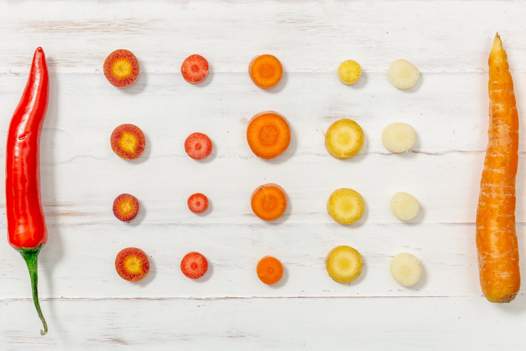 Red pepper and carrots flatlay